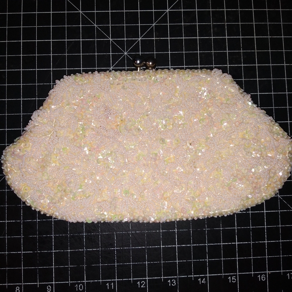 Ging Lee Handbags - Vintage Cream Yellow Beaded Evening Bag, Ging Lee, Hand Trimmed in Hong …